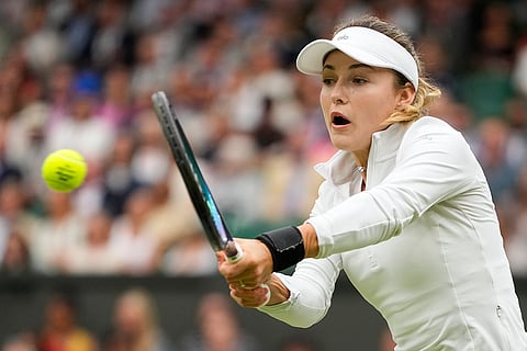 Anna Kalinskaya of Russia return the ball to Elena Rybakina